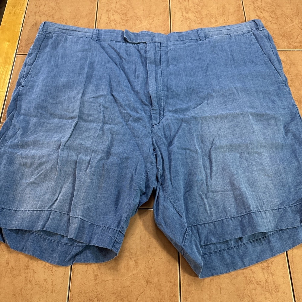 Polo Ralph Lauren Shorts Mens Sz 46B BIG‎ Classic Fit Blue 100% Linen Chambray